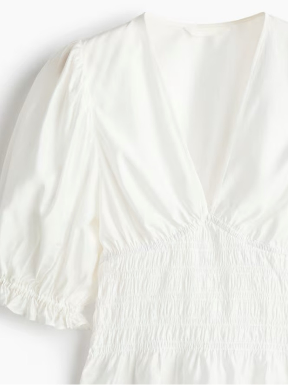 H&M White Smocked Peplum V-Neck Puff Sleeve Blouse - Picture 6 of 9